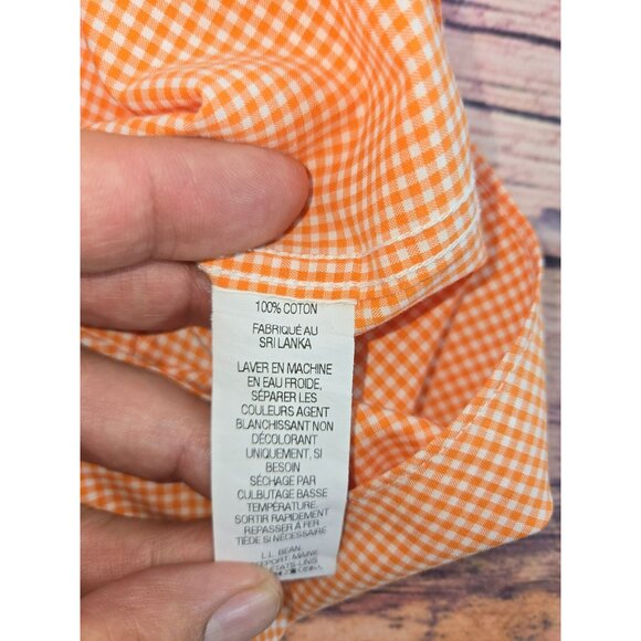L.L. Bean Mens Wrinkle-Resistant Orange Check Dress Shirt Medium-Reg - Picture 6 of 7